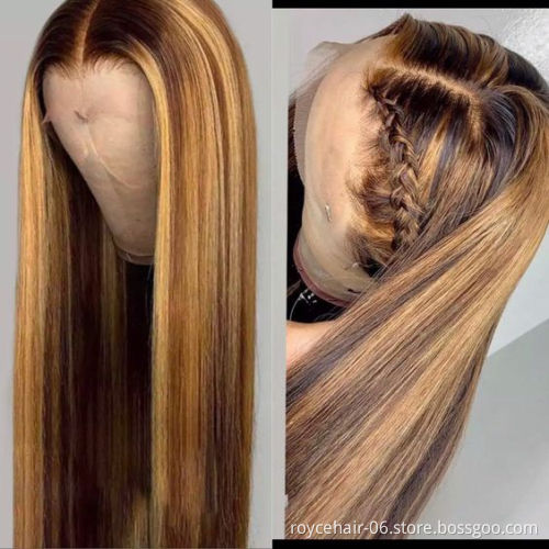 Amanda Glueless HD Swiss Transparent Ombre Piano Highlight Honey Brown Color 13x4 Lace Frontal Curly Brazilian Human Hair Wig